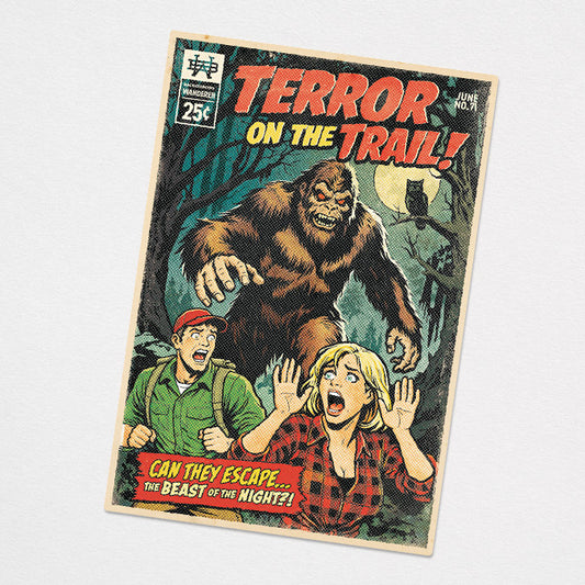 Bigfoot Terror on the Trail 4" Pulp Comic Sticker